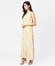 White printed A-line kurta with round neck