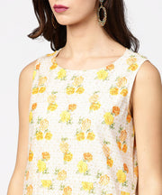 White printed A-line kurta with round neck