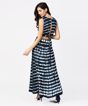 Navy blue dyed half sleeve cotton maxi dress