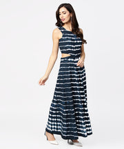 Navy blue dyed half sleeve cotton maxi dress