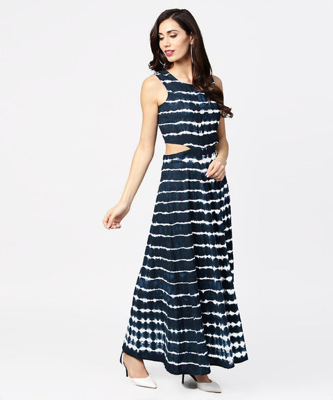 Navy blue dyed half sleeve cotton maxi dress