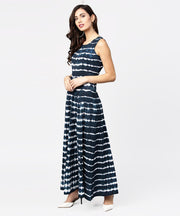 Navy blue dyed half sleeve cotton maxi dress