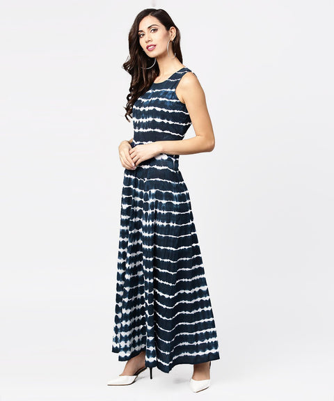 Navy blue dyed half sleeve cotton maxi dress