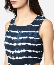 Navy blue dyed half sleeve cotton maxi dress