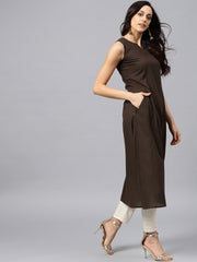 Dark brown Round neck with V-slit kurta