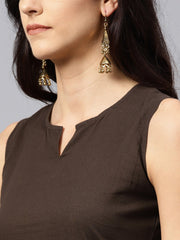 Dark brown Round neck with V-slit kurta