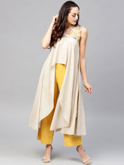 Beige asymmetric Sleeveless tunic with Round neck