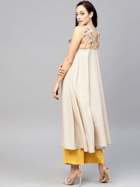 Beige asymmetric Sleeveless tunic with Round neck