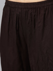 Coffee brown yoke printed 3/4 sleeve cotton kurta with ankle length palazzo