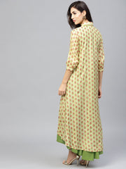 Pastel green maxi dress with detached floral jacket and shirt collar