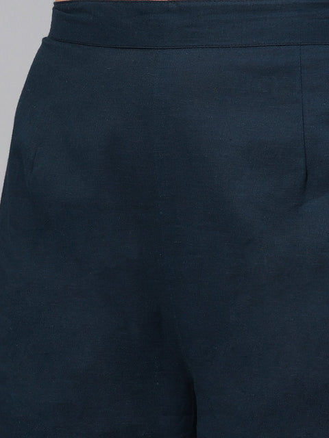 Magenta printed Kurta set with navy blue palazzo