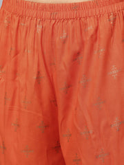 Dark Brown printed Kurta set with Orange printed Palazzo