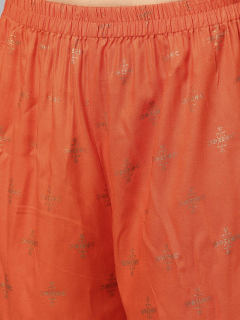 Dark Brown printed Kurta set with Orange printed Palazzo
