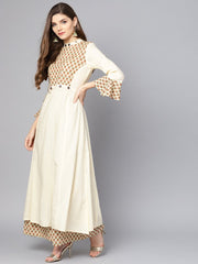 Cream printed front yoke Kurta  set  with Palazzo