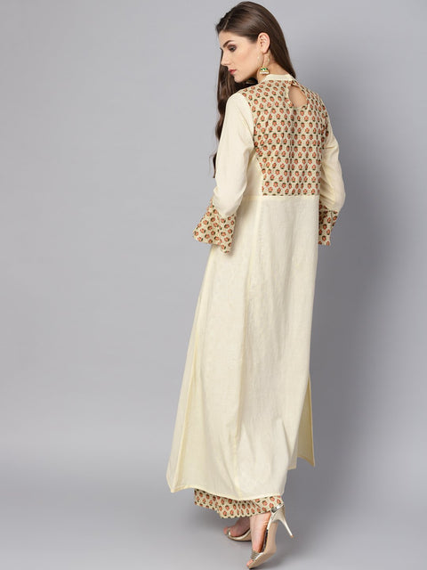 Cream printed front yoke Kurta  set  with Palazzo