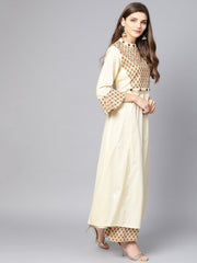 Cream printed front yoke Kurta  set  with Palazzo