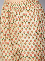 Cream printed front yoke Kurta  set  with Palazzo