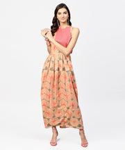 Multi colored Maxi dress with Madarin collar with overlapped jacket