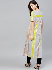 Striped Calf lenth dress with round neck and half sleeves