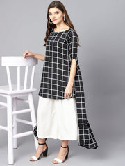 Black checked kurta set with White Cullotes