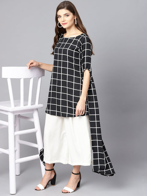 Black checked kurta set with White Cullotes