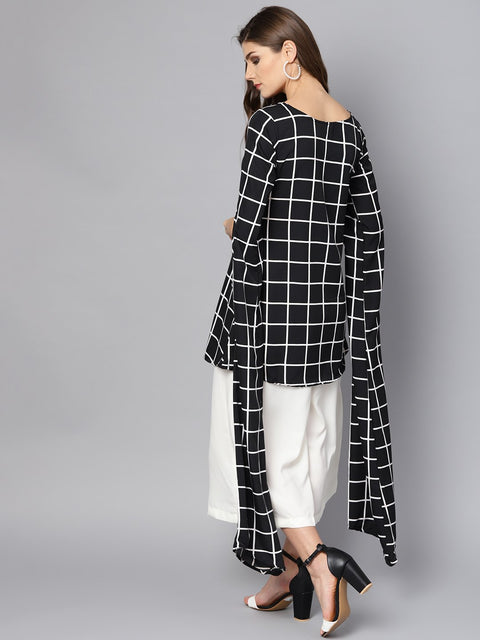 Black checked kurta set with White Cullotes