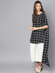 Black checked kurta set with White Cullotes