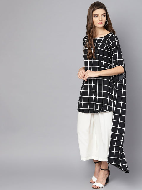 Black checked kurta set with White Cullotes
