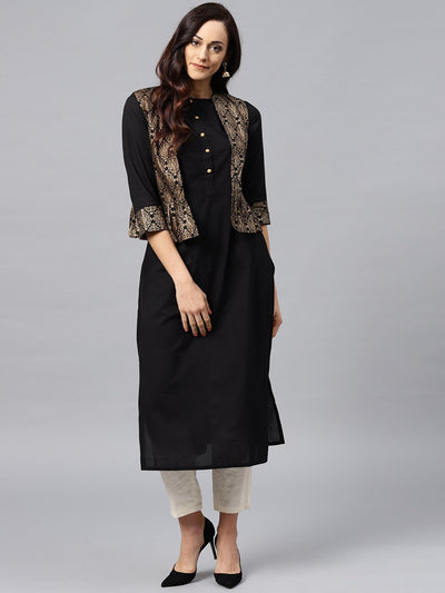 Black kurta with Golden short detachable jacket
