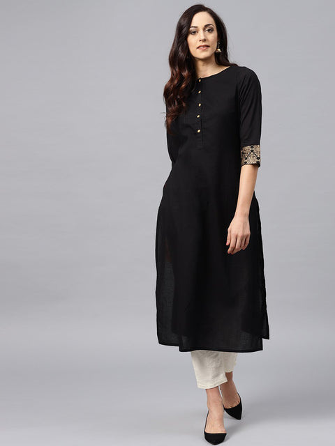 Black kurta with Golden short detachable jacket