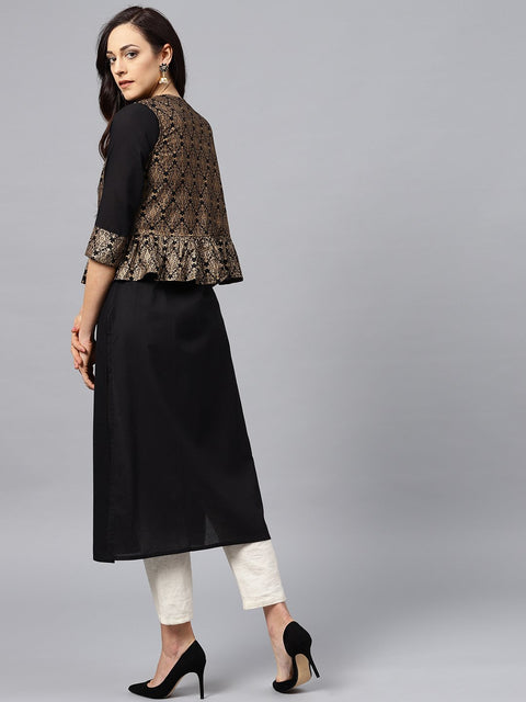 Black kurta with Golden short detachable jacket