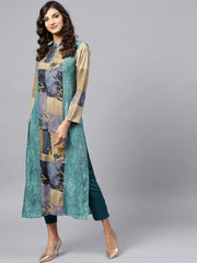 Multi colored Front Placket kurta with Madarin collar and full sleeves