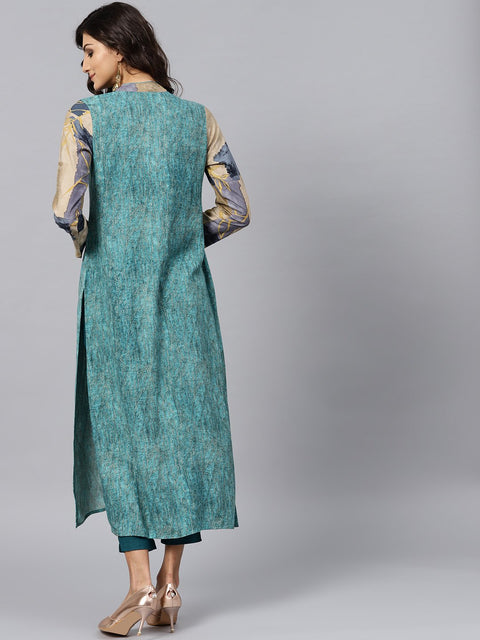 Multi colored Front Placket kurta with Madarin collar and full sleeves