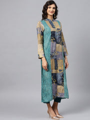 Multi colored Front Placket kurta with Madarin collar and full sleeves