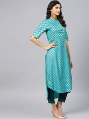 Sky Blue half sleeve cotton kurta with tussel work