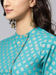 Sky Blue half sleeve cotton kurta with tussel work