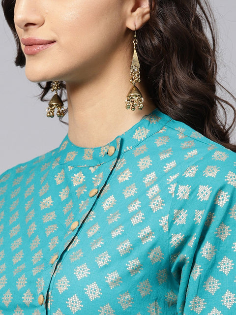 Sky Blue half sleeve cotton kurta with tussel work