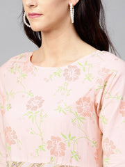 Multi colored Maxi dress with round neck and 3/4 sleeves