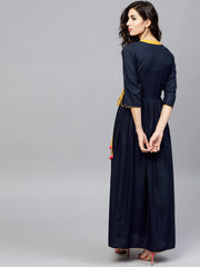 Navy blue Angrakha Dress with Madarin collar and 3/4 sleeves
