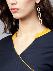 Navy blue Angrakha Dress with Madarin collar and 3/4 sleeves