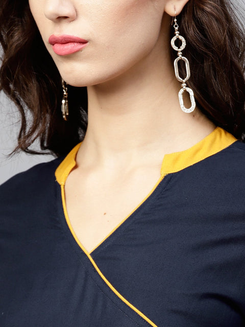 Navy blue Angrakha Dress with Madarin collar and 3/4 sleeves