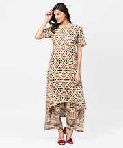 Cream Printed half sleeve kurta with ankle length Palazzo