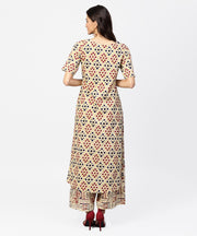 Cream Printed half sleeve kurta with ankle length Palazzo