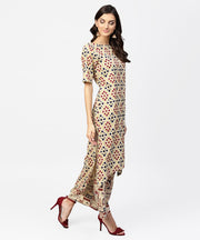 Cream Printed half sleeve kurta with ankle length Palazzo