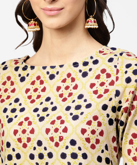 Cream Printed half sleeve kurta with ankle length Palazzo
