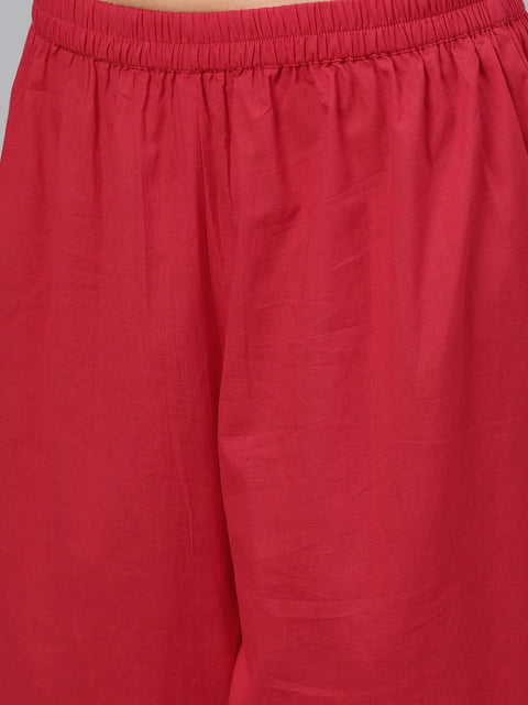 Multi colored short sleeve rayon Kurta set with Red Palazzo