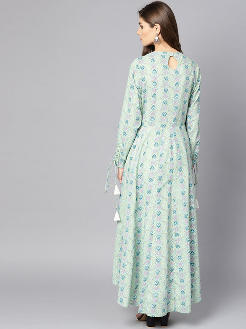 Pastel Green High-low kurta set with White Palazzo