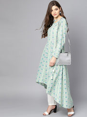 Pastel Green High-low kurta set with White Palazzo