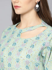 Pastel Green High-low kurta set with White Palazzo