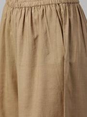 Multi colored 3/4th sleeve cotton anarkali kurta with solid ankle length palazzo